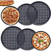 4 Size Pizza Pan with Holes Carbon Steel Non-stick Pizza Baking Pan Mesh Tray Plate Round Deep Dish Pizza Mould Baking Tool New