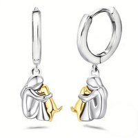 Fashion Two Tone Gold Silver Women And Dog Pendant Earrings Stainless Steel Small Hoop Earrings Animal Jewelry