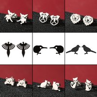 Cute Stainless Steel Dog Cat Earring Mini Sparrow Bird Ear Jewelry Girls Student Multiple Animal Earrings Gifts Accessories