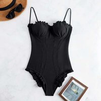 Push Up One Piece Swimsuit Female 2026 Swimwear Women Slim Bathing Suits Summer Beach Wear Frill Monokini Swimming Suit Black