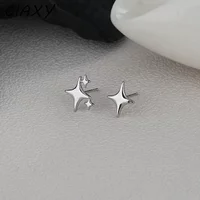 New 925 Silver Needle Asymmetric Four-pointed Star Earrings for Women Super Fairy Stud Earring Simple Silver Color Jewelry