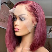 Dark Purple Straight Short Bob Transparent Lace Frontal Wigs Colored Brazilian Human Hair Wig Wear And Go Cosplay For Women