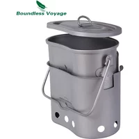 Boundless Voyage Titanium Cookware Set Portable Wood Stove Firewoods Furnace with Hanging Pot for Ultralight Picnic BBQ Grills