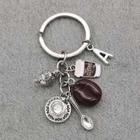 Coffee Keychain A-Z Letter Charm Teapot Bean Cup Spoon Fashion Accessory for Coffee Lovers Gifts