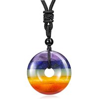 Crystal Quartz Round Hollow Stone Pendant Necklace For Women Natural Amethyst Rose Quartz Chakra Reiki Donut Pendant Jewelry