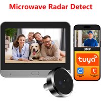 Microwave Radar Motion Detect Tuya SmartLife 3MP WiFi Mini Digital Peephole Cat Eye Viewer IR Night Vision Doorbell Door Camera