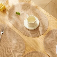 1PC Oval Polyester Placemats, Beige, Brown Western Placemats, Heat Resistant, Non-Slip, Daily Decorative Mats