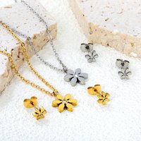 1 Set Flower Necklace & Earring Jewelry Set Rhinestone Dainty Clavicle Chain Stainless Steel Available in Gold & Steel Tone