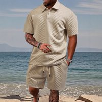 Men's Summer Textured Knit Polo Shirt & Shorts Set, Casual Loose Two Piece Outfit, Breathable Daily Wear Tracksuit for Men