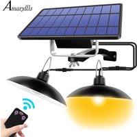 Lampes suspendues solaires à double tête avec ligne de 3m, lampe solaire étanche IP65, télécommande, hangar extérieur et intérieur, mise à niveau