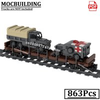 Flat Wagon Car Red Cross Car Military Truck Model MOCBUILDING Blocks Flatwagon Railway Accessories Construction Toys Gift Bricks