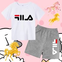 Boys and girls summer casual suit, printed soft cotton T-shirt with adjustable elastic shorts, sports and casual two-piece