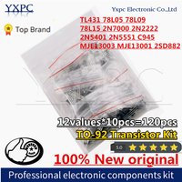12values*10pcs=120pcs TL431 78L05 78L09 78L15 2N7000 2N2222 2N5401 2N5551 C945 MJE13003 MJE13001 2SD882 TO-92 Transistor Kit