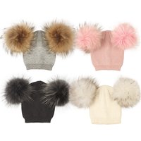 Baby Girls Boys Winter Children Wool Hats With Double Real Fur Pompon Kids Cap Thick Warm Knitted Beanies Outdoor Windproof Hats