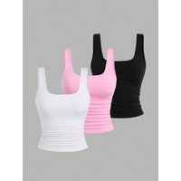 Fashion casual women's top square neck vest three-piece suit