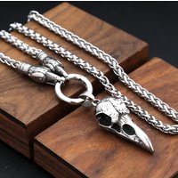 Vintage Punk Crow Skull Pendant Necklace For Men 316L Stainless Steel Viking Animal Chain Necklace Fashion Amulet Nordic Jewelry