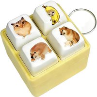 For Bibababo Cheems Meme Sound Keychain 4-Key Keyboard Fidget Toy with Funny Voice Effects for Backpack Decor