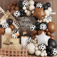 107-Piece Western Farm Theme Balloon Arch Kit, Cow Balloons with Star Balloons, Brown and Nude Color Garland Set, Suitable for Men's Farm Parties, Birthday Bachelor Party Decorations