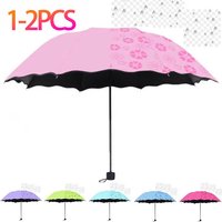 1-2PCS Portable Creative Water Flowering Umbrella Manual Black Coating UV Protection Sun Rain Dual Use Folding Parasol