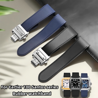 For Cartier 100 Santos series WSSA0009 WSSA0013 rubber watchband Men's Black blue Folding buckle 23mm 25mm silicone watch strap