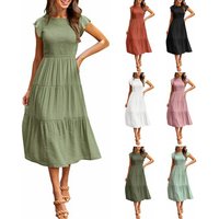 Summer New Spot Dress Women's Flying Sleeves Large Swing Skirt 2023 Quick Sale European and American Women's Cross border Mid le