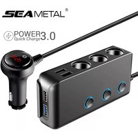 SEAMETAL-Chargeur de voiture QC3.0, charge rapide, adaptateur allume-cigare Laguna, 4 ports USB, 120W, chargeur de téléphone avec interrupteur, affichage de la tension
