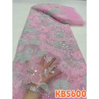 YALISI Pink 3d Flower Beaded Lace Fabrics Lace Purple Lace Fabrics 5 Yards High Quality Sequence French Mesh for Sewing KB5600