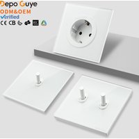 Wall Toggle Light Switch EU French White Glass Panel European Power Socket With Dual Type-c 20W Fast Charge Port Outlet 86*86mm