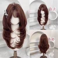 Long Straight Layered Wig with Bangs Natural Synthetic Wigs for Women Daily Party Cosplay Wig Fashion Heat Resistant Hair
