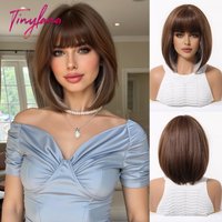 Blonde Unicorn Brown White Gray HIghlight Bob Wig with Bangs Heat Resistant Synthetic Hair for Women Fashion Daily Cosplay Use