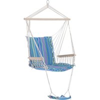 Hanging Rope Chair with Soft Padded Seat amp Backrest, Portable Garden Hammoc Chair with Wooden Support Bar, Armrests, Cotton C