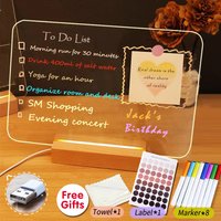 New Arrival Acrylic Memo Message Fluorescen Board Creative Daily Reminder Planner Board With Beech Wood Stand Holder LED Lamp
