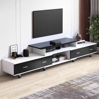 Meuble TV extensible (120‑170 cm) avec 4 tiroirs et 3 étagères, meuble bas conçu pour téléviseur jusqu'à 65 pouces, doté d'un cadre en métal et de pieds réglables, offrant un espace de rangement –