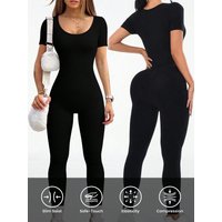 Women's Slimming Sexy Yoga Sports Jumpsuit Spring Summer Threaded Square Collar Lifting Buttocks Design Comfortable Active Wear