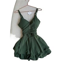 Super Good-looking Green Suspender Dress for Women's Summer New High-end Unique Seaside Vacation Dress Collar Slim Elegant Dress