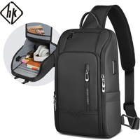 HK Anti-theft Men's Shoulder Bag Waterproof Chest Crossbody Bag with USB Oxford Leisure Satchel Multi-Pockets Sling Bag for Male