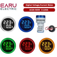 22MM Round LED Mini Digital Voltmeter Ammeter Meter AC 20-500V 0-100A Signal Lights Voltage Current Combo Meter Indicator Tester