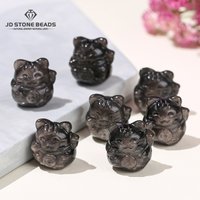 1 Pc Natural Stone Silver Obsidian Fortune Lucky Cat Carved With Hole Pendant For Jewelry Making Diy Necklace Bracelet Accessory