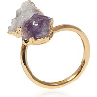 Irregular Druzy Stone Amethyst Open Ring Golden Handmade Crystal Cluster Finger Jewelry Adjustable Size