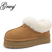 Winter Women Cow Leather Real Wool Snow Boots New Design Super Mini Warm Low-cut Natural Fur Shoes Slippers Ladies Short Boots