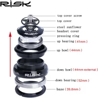 RISK MTB Road Bicycle Headsets 44mm 34/41/41.8/49.7/50.6/55/56mm for Bike 28.6mm 1 1/8 Straight 1.25-1.5" 1 1/4-1/2 Tapered Fork