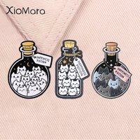 Happiness Potion Cat Enamel Pin Magic Bottle Fantasy Witch Kittens Elf Cute Animal Brooches Lapel Badge Jewelry Gift For Friends