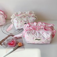 1Pcs Cotton Cosmetic Bag, Ruffle Floral Print Makeup Storage Pouch Large Capacity Pen Case for Girls Student Travel
