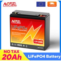 MOSEWORTH 12V 20Ah Lithium LiFePO4 Tiefzyklusbatterie mit BMS Lithium-Eisenphosphat Wiederaufladbare Batterie für Solarleuchten und Camping