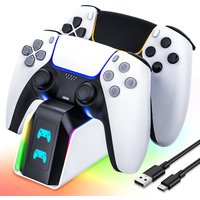 Dual PS5 Controller Charging Dock, Fast 2H Charger for DualSense & Edge with LED Indicator & Safety Protection