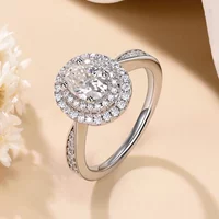 LinkerLove 925 Sterling Silver 1CT Oval Cut Moissanite Engagement Ring Double Halo Design Promise Ring for Women Wedding Jewelry