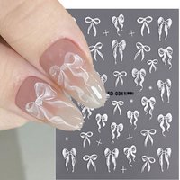 1PC 5D Lovely White Ribbon Nail Sticker Cute Silk Bowknot Nail Decals Y2K Self-Adhesive Bowknot Siders Nail Charms Supplies 8*10