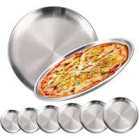 2Pcs Stainless Steels Round Silver Shallow Tray Plate Rust-Proof 14/17/20/23/26/30cm Camping Plate BBQ Picnic Dishes Cookware