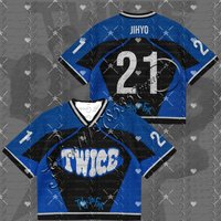 Unisex TWICE Y2K Number Jersey T-shirt Kpop Streetwear Football Style Black Blue Cropped Short Sleeve Tee for Street Fashion