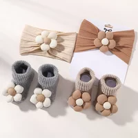 2Pcs Flower Baby Headband Socks Set Soft Nylon Hairband for Newborn Girl Elastic Floral Turban Short Sock Infant Headwear